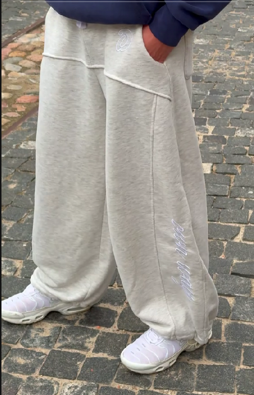 Светло-серые Dippy melange pants с декоративными швами и вышивкой